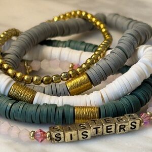 Heishi Beaded Bracelet Stack Set | Sisters Letter Beads | Boho Surf Jewelry